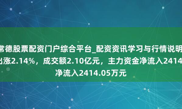 常德股票配资门户综合平台_配资资讯学习与行情说明 渤海租出涨2.14%，成交额2.10亿元，主力资金净流入2414.05万元
