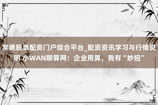 常德股票配资门户综合平台_配资资讯学习与行情说明 小WAN聊算网：企业用算，我有“妙招”